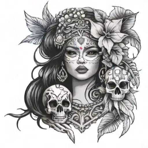 Mix Lady With Skull And Polynesian