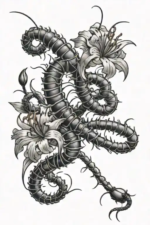 Centipede And Red Spider Lilies Intertwined