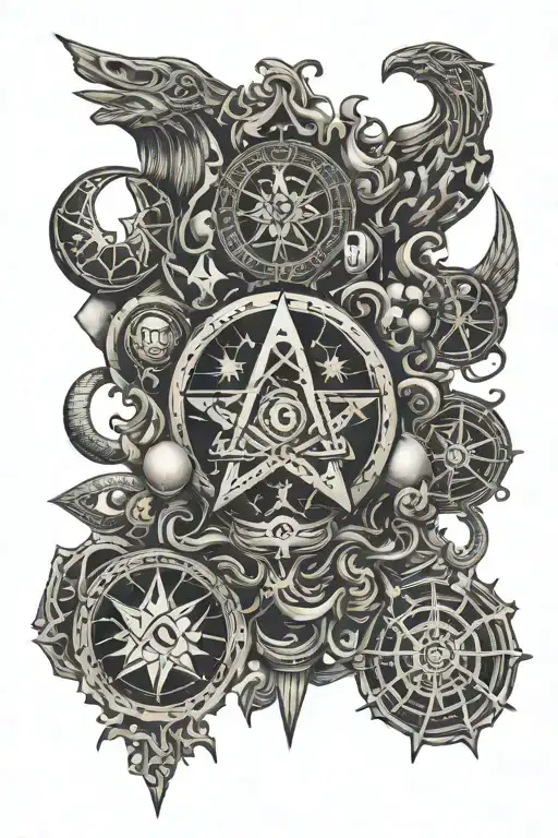 Magic Symbols Occult Symbols Full Sleeve Black And Grey