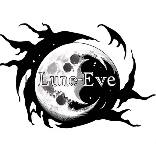 Tribal Tatoo About Moon That Include Name Lune-eve Inside