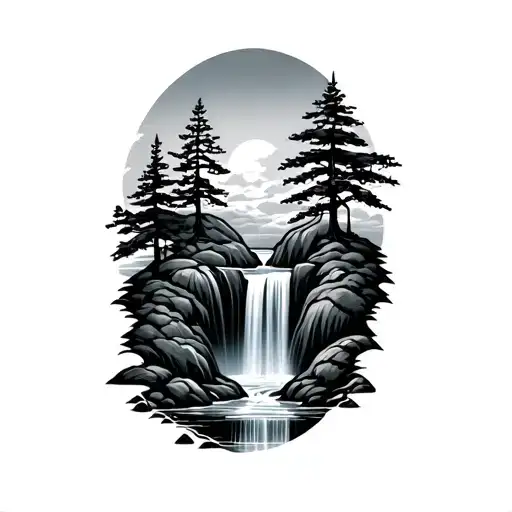 Tribal Animals Waterfall With Trees