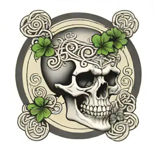 A Skull With Shamrocks And A Celtic Style Circle Surrounding It
