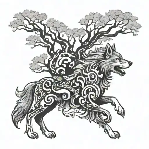 Tree Nordic Skoll And Hati Chasing