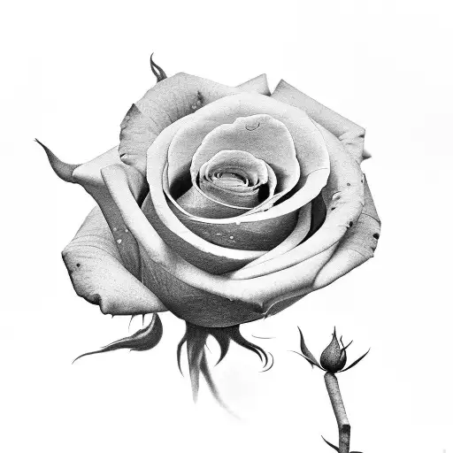 A Realistic Black And Grey Portrait Of A Rose With A Subtle Smoking Gun Hidden Within The Petals