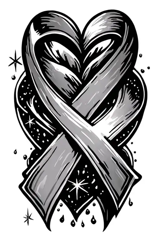 Survivor Ribbon Intertwined With Heart And Sparkles