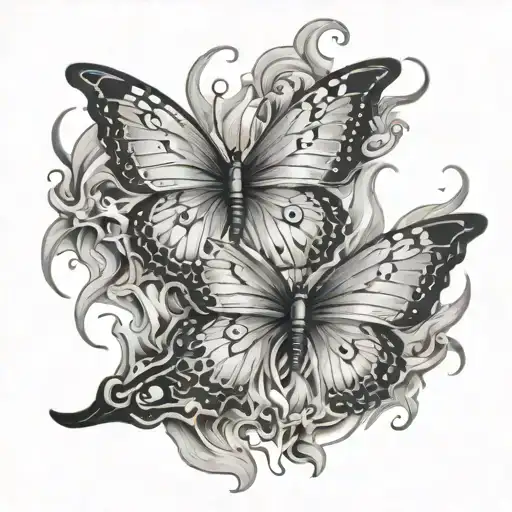 Butterfly With Tattoo Wings On Fire