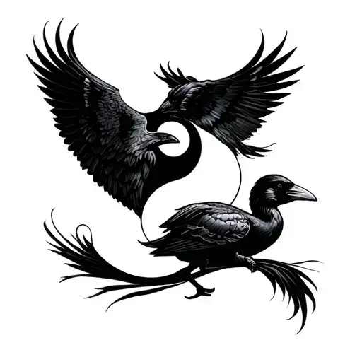 Yin Yang Tattoo Design Featuring A Raven And A Swan In Perfect Balance