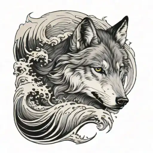 Wolf And Sea Wave