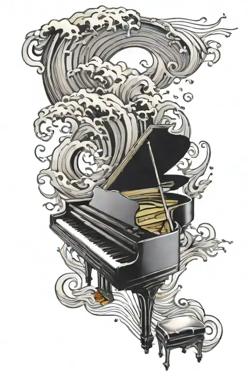Piano And Ocean Wave Crashing