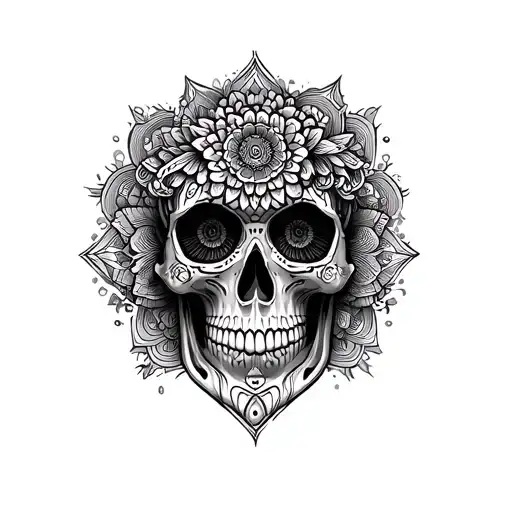 Mandala Tattoo Face Man Half Skull