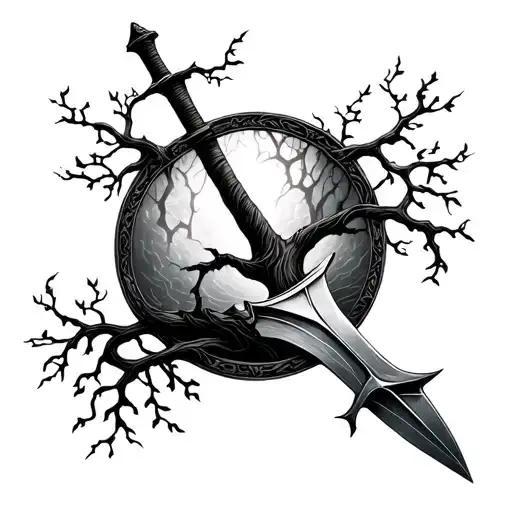 Broken Sword To Tree Of Life Intertwined