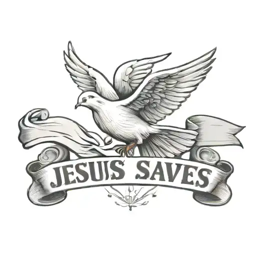 A Dove With A Banner That Says Jesus Saves Those