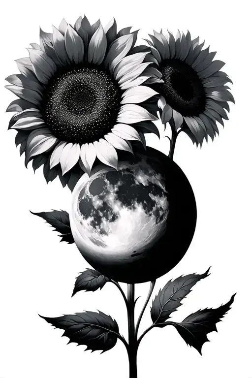 Sunflower And Minimalist Moon