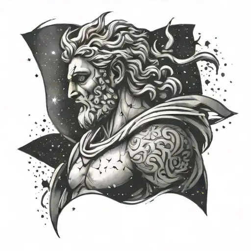 Greek God And Galaxy Filled With Stars