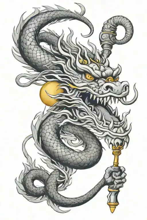 Chinese Dragon Holding A Gold Microphone Intertwined