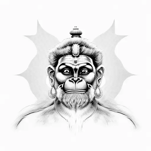 A Black-grey Portrait Of Hanuman With A Belief Symbol