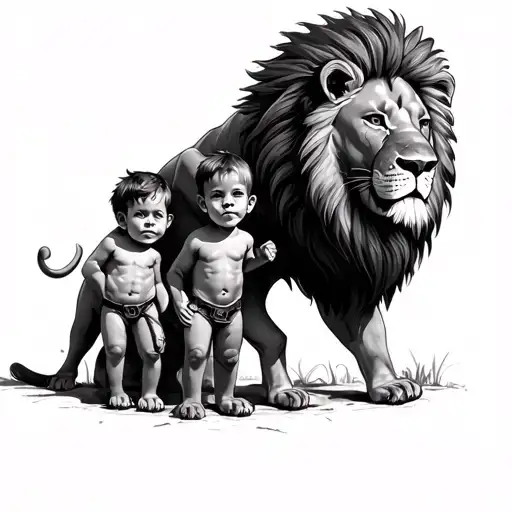 Lion Father With Two Boys