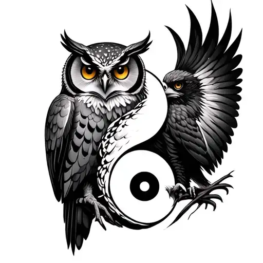 Yin Yang Owl And Hawk