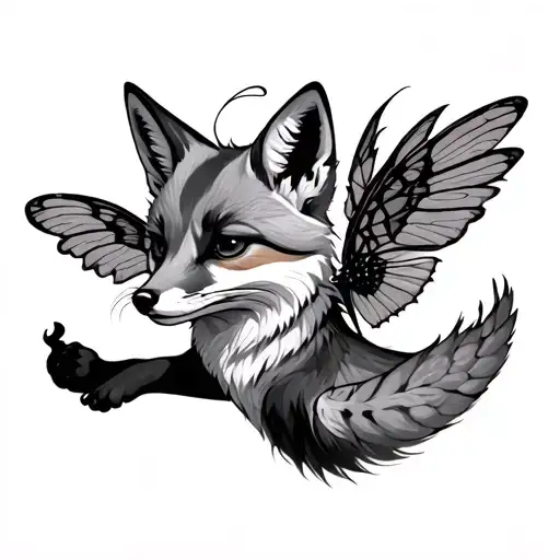 Fox With Moth Wings Flying