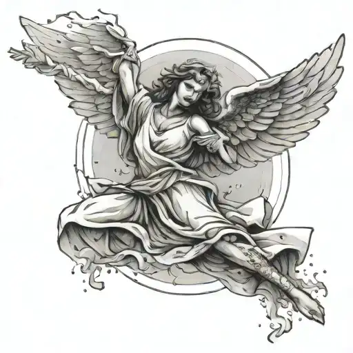 Angel Falling From Raining Sky