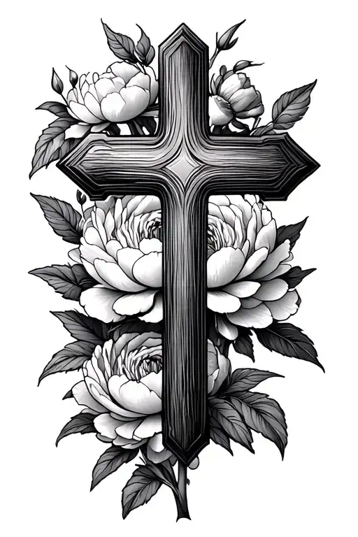 Cross With Peony's Around It