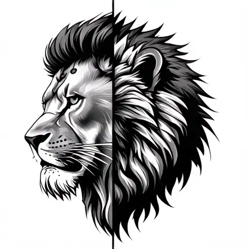 Half Face Of Realmadrid Logo And Half Face Of Lion