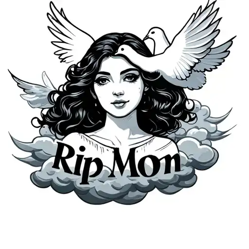 Rip Mom With Clouds And Dove In The Background