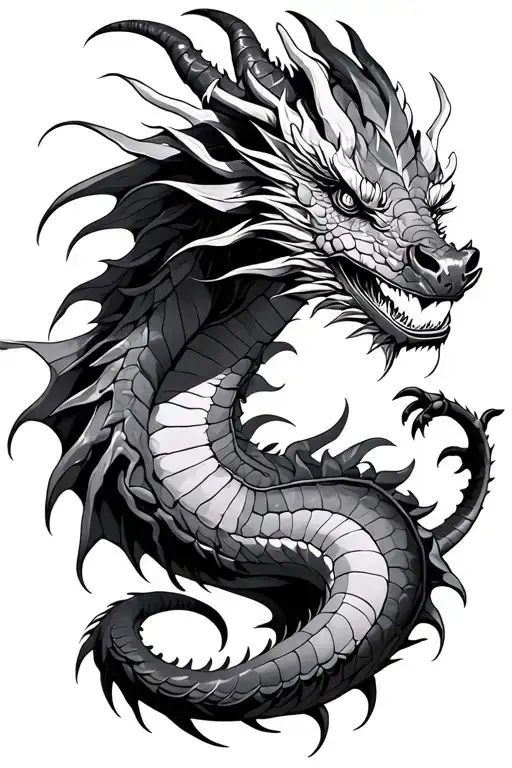 Detailed Dragon Black And White Contrasting