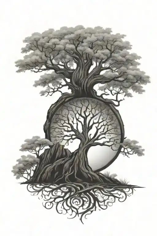 Tree Of Life Tattoo With Heart Carved In The Trunk