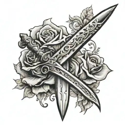 Dagger Tattoo With Female Figure As The Blade