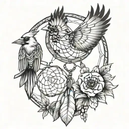 Dream Catcher With Cardinal Bird With Lady Bug With Monarch Butterfly
