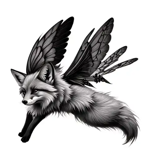 Entire Fox With Moth Wings Flying