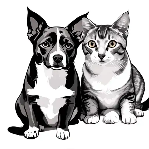 Dog And Two Cats Sitting Outline Made