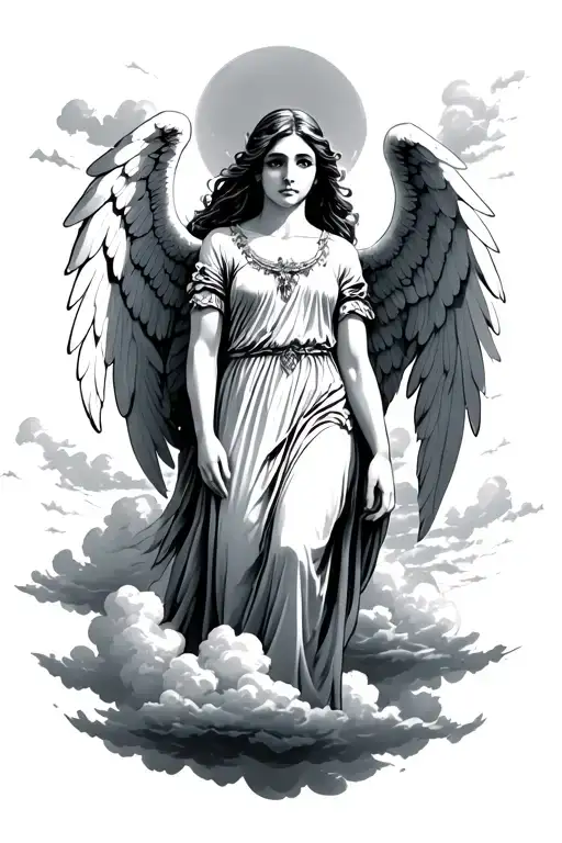 Angelic Female Standing Ontop Of A Cloud Filled Sky