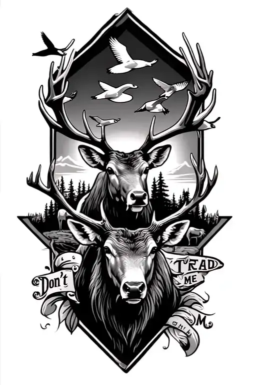 Elk And Deer With Ducks Flying And Don't Tread On Me