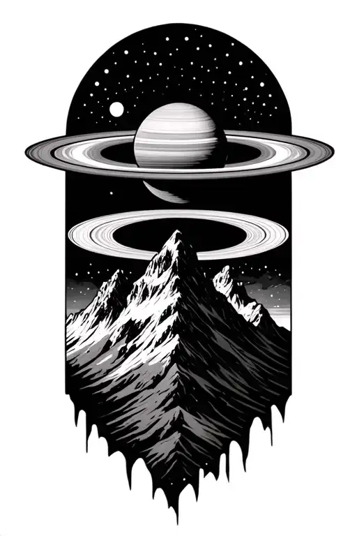 Forming Saturn On Top Of A Mountain Peak Surrounded With Patterns