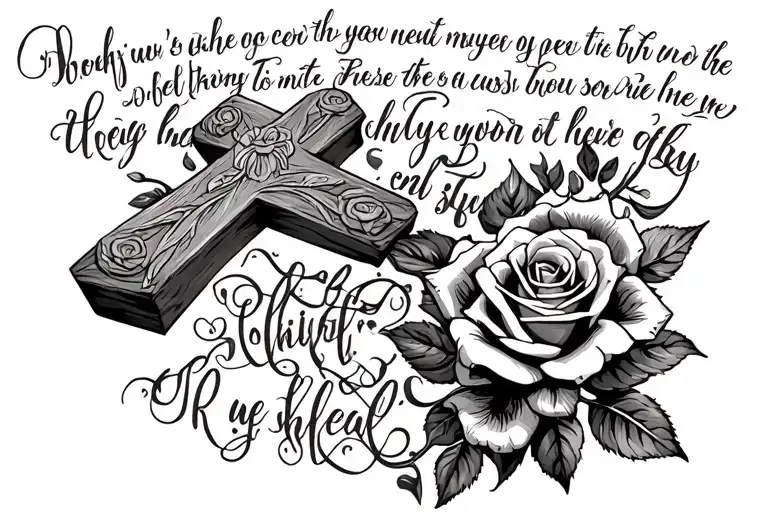Cross And Roses With Bible Verse Written
