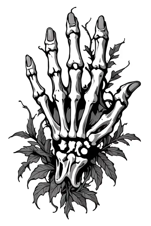 A Skeleton Hand Covered In Vines