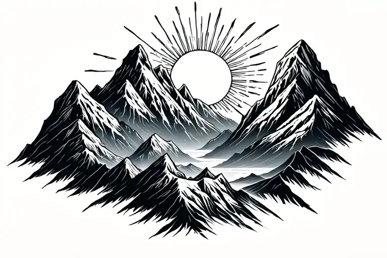 Mountains And Sun With Rays