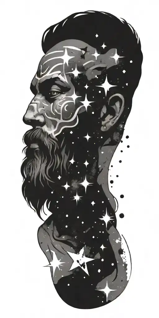 Greek God And Galaxy Filled With Stars