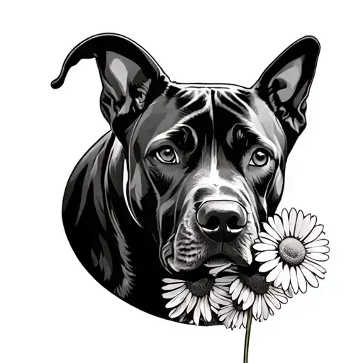 Ridgeback Dog With A Daisy Flower Bouquet