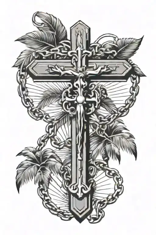 Palms With A Catholic Cross On A Chain Wrapped