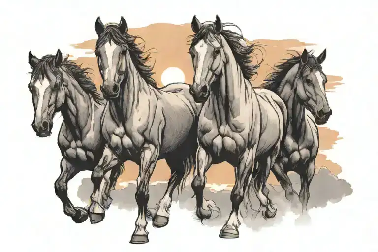 Three Horses And Sunset Sky