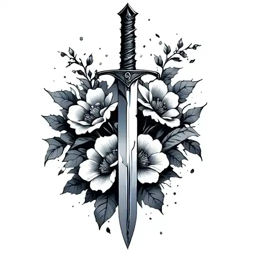 A Broken Sword With Flowers