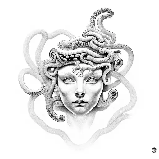 A Medusa Tattoo With A Technician's Tools As The Snakes