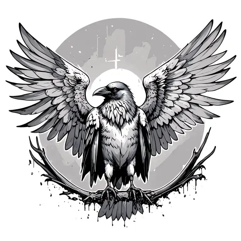 Decaying Crow With Open Wings Spread