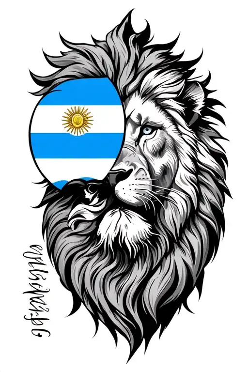 Lion And Patagonia Mountains And Argentina Flag Intertwined