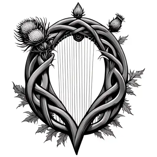 Scottish Thistle With Irish Harp Entwined In Celtic Infinity Knot