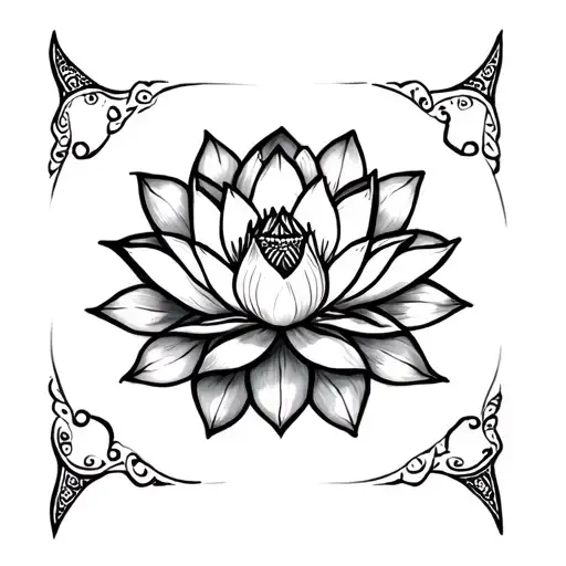 Mandala Design With Lotus Flower And Symbol For Strength