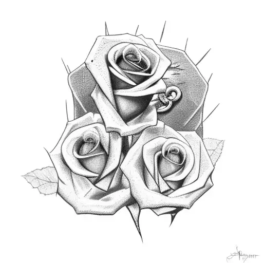 Chains Going Around A Rose That Is Growing Out Of A Skull